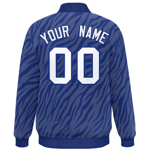 Custom Royal White Tiger Stripes Graffiti Pattern Bomber Varsity Jacket