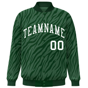 Custom Green White Tiger Stripes Graffiti Pattern Bomber Varsity Jacket