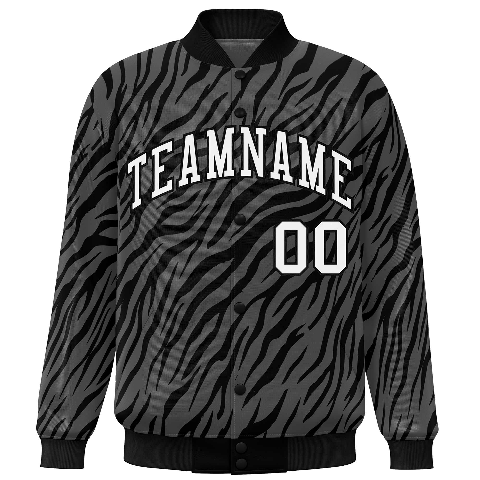 Custom Black White Tiger Stripes Graffiti Pattern Bomber Varsity Jacket