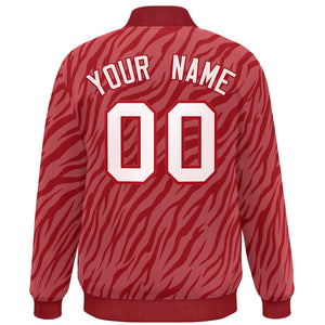 Custom Red White Tiger Stripes Graffiti Pattern Bomber Varsity Jacket