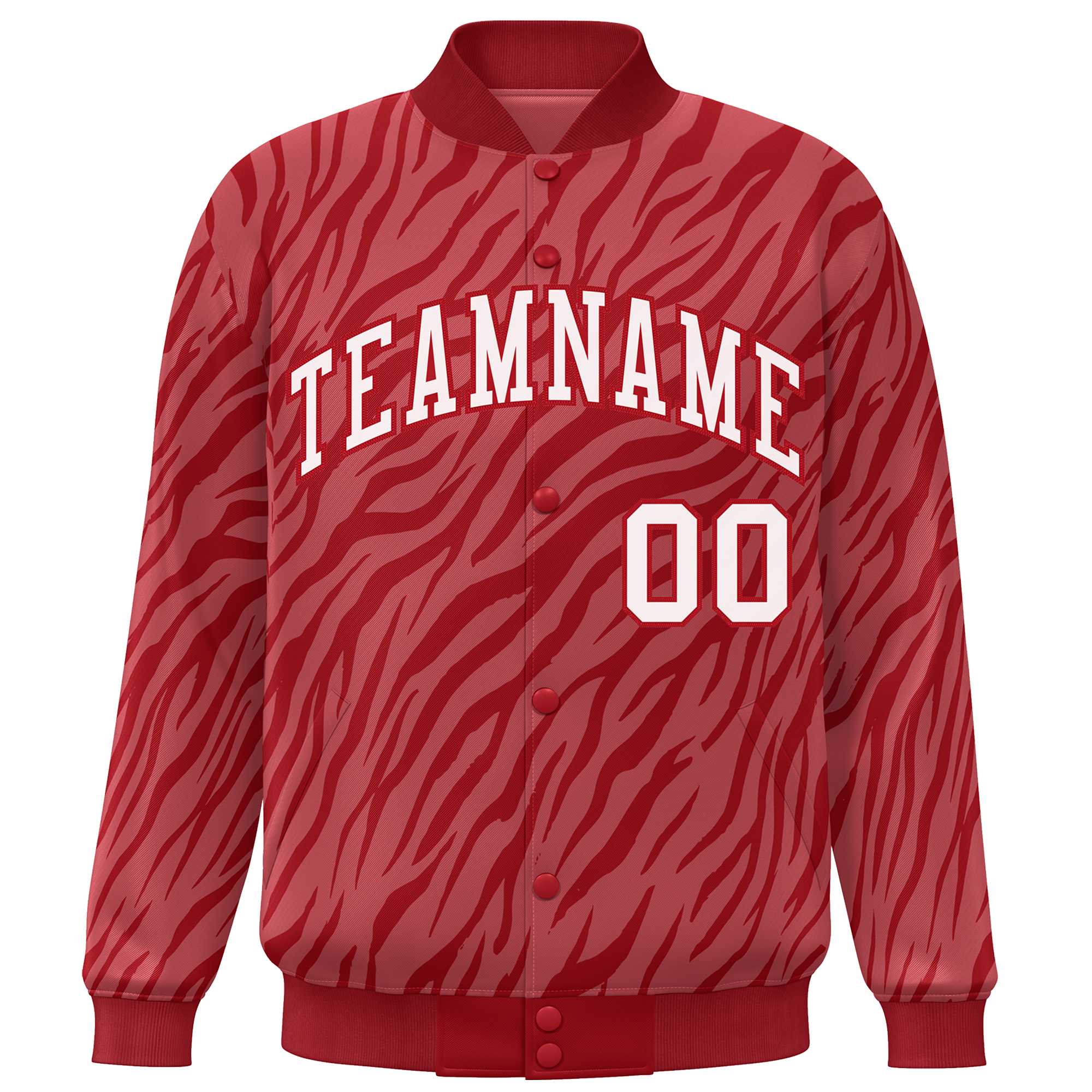 Custom Red White Tiger Stripes Graffiti Pattern Bomber Varsity Jacket