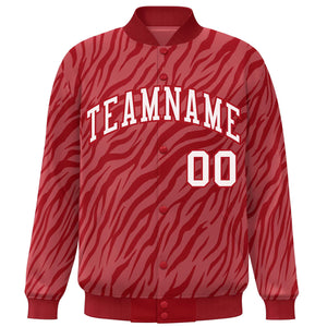 Custom Red White Tiger Stripes Graffiti Pattern Bomber Varsity Jacket