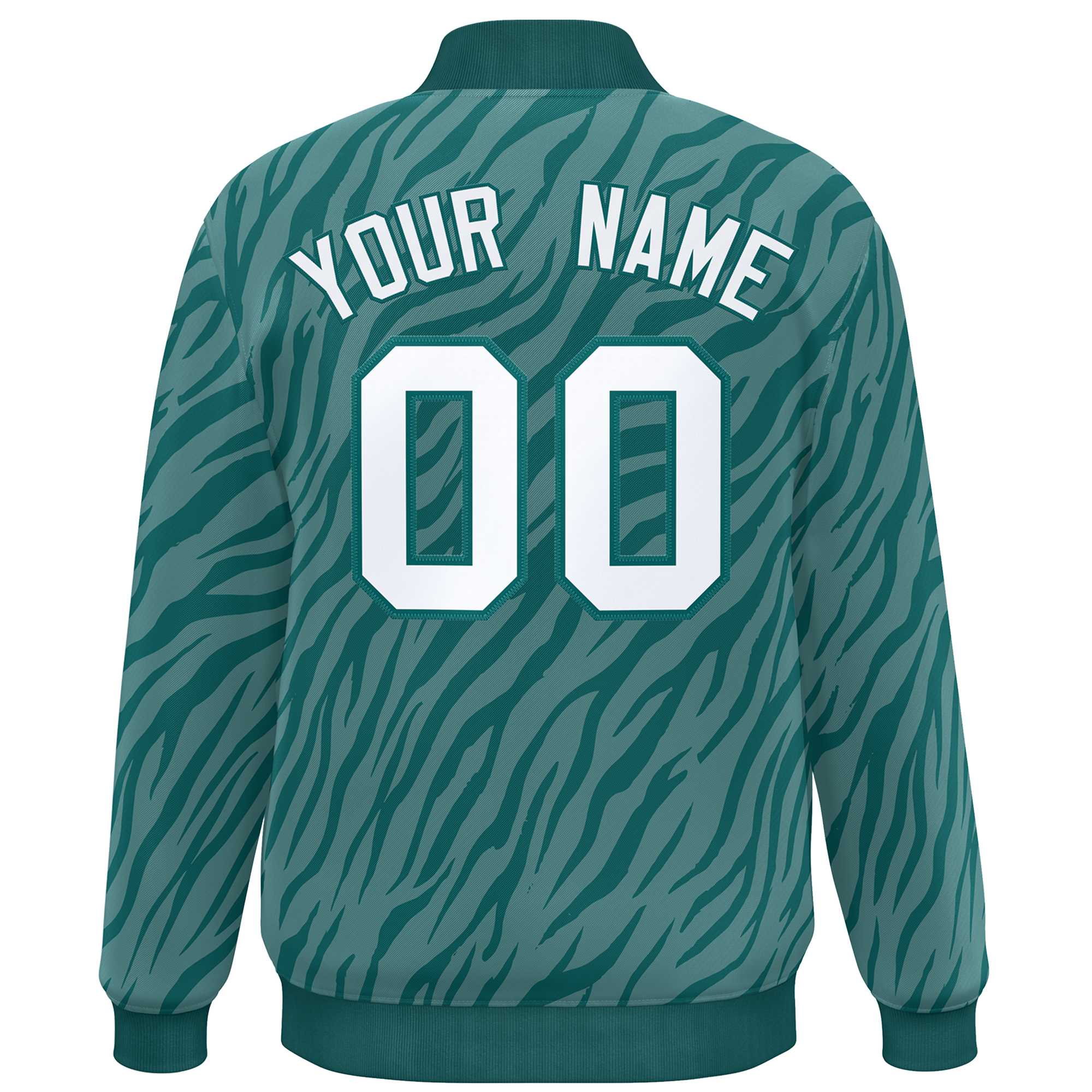 Custom Aqua White Tiger Stripes Graffiti Pattern Bomber Varsity Jacket