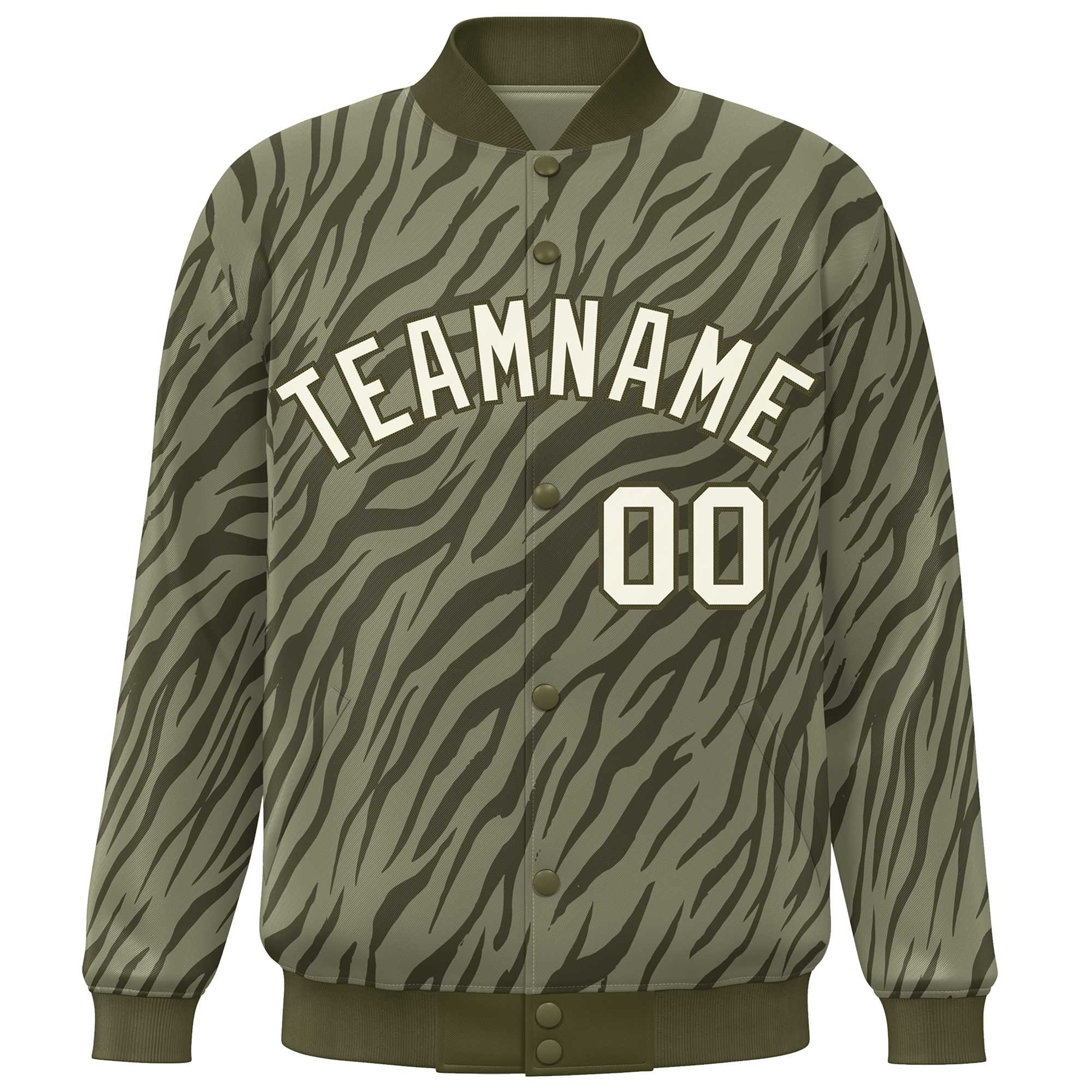 Custom Olive Cream Tiger Stripes Graffiti Pattern Bomber Varsity Jacket