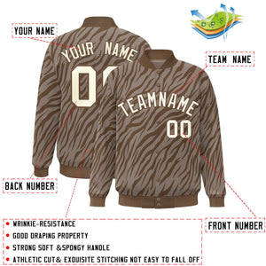 Custom Brown Cream Tiger Stripes Graffiti Pattern Bomber Varsity Jacket