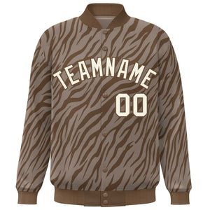 Custom Brown Cream Tiger Stripes Graffiti Pattern Bomber Varsity Jacket