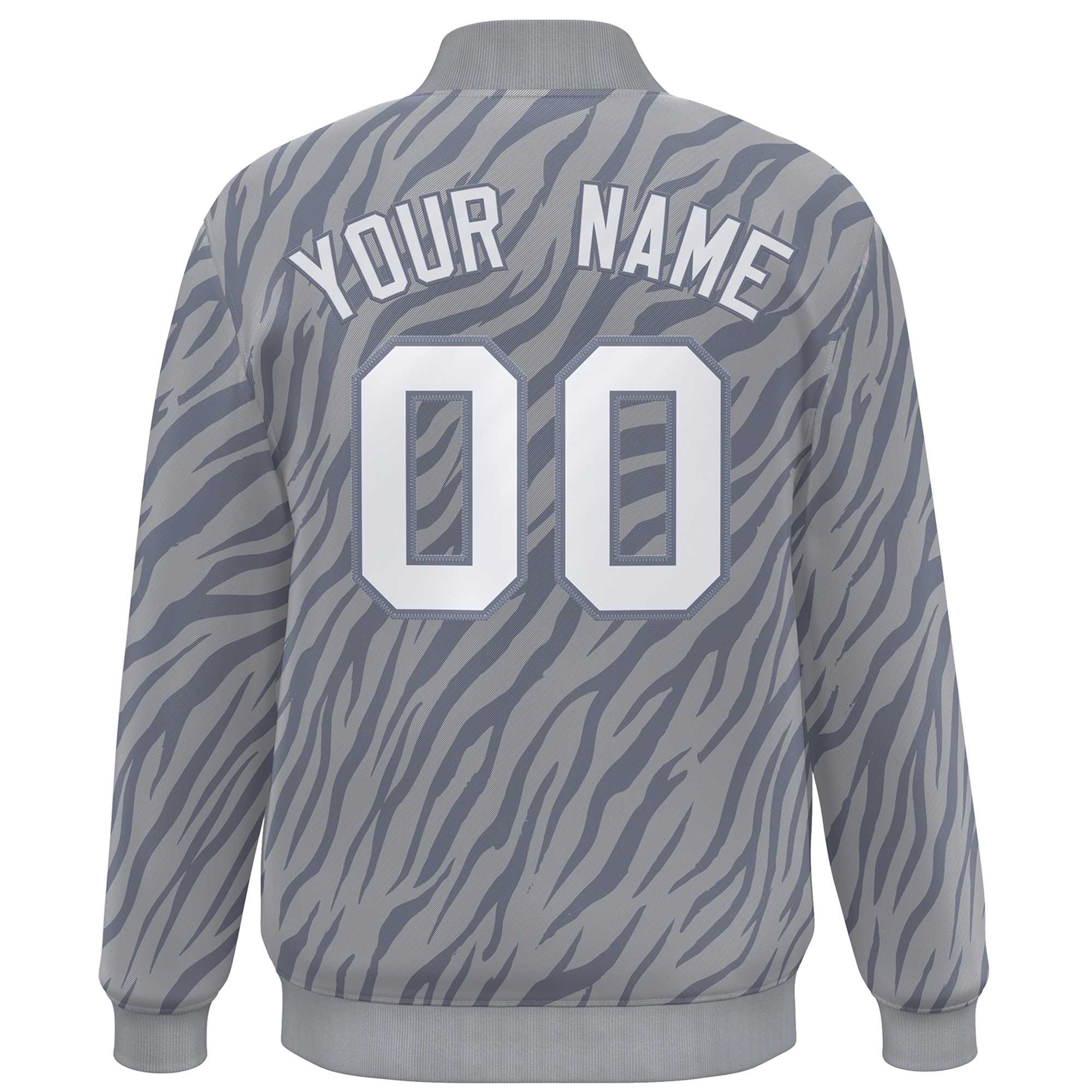 Custom Gray White Tiger Stripes Graffiti Pattern Bomber Varsity Jacket