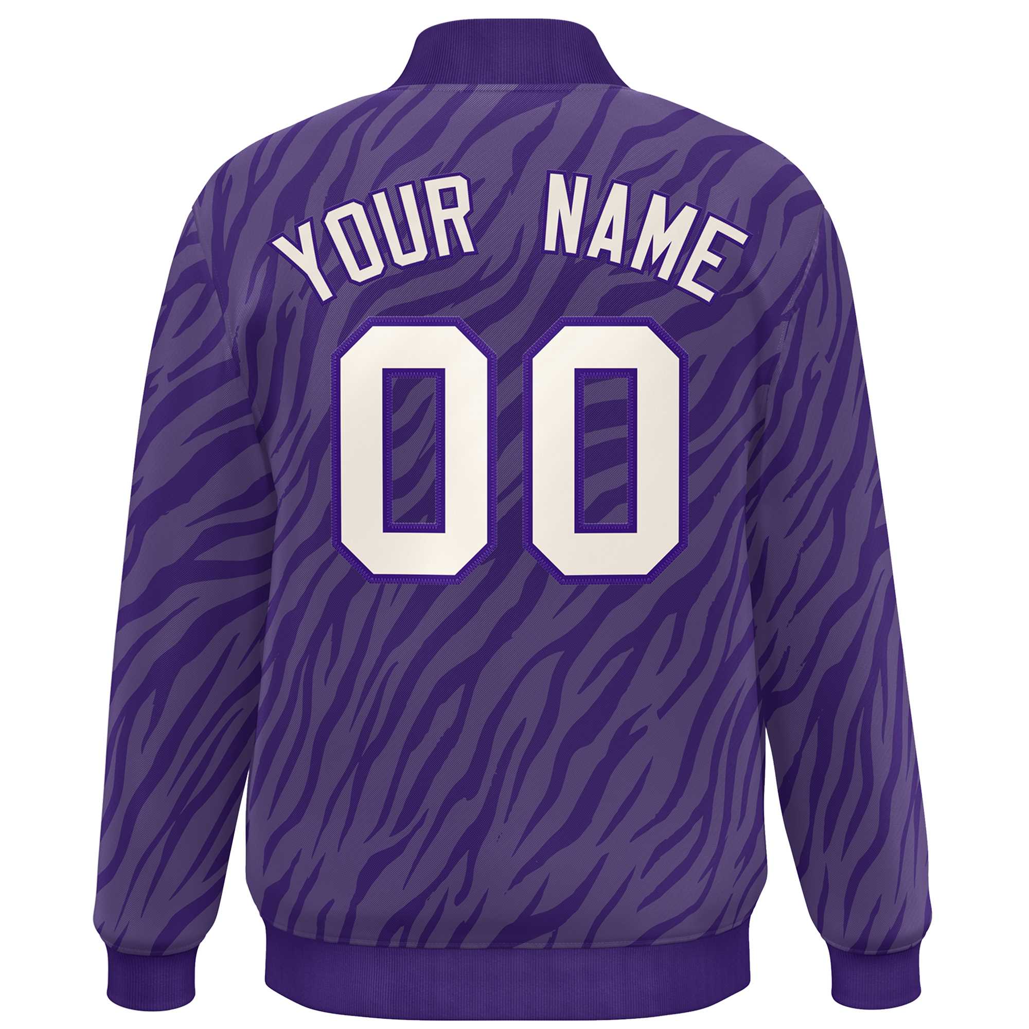 Custom Purple Cream Tiger Stripes Graffiti Pattern Bomber Varsity Jacket