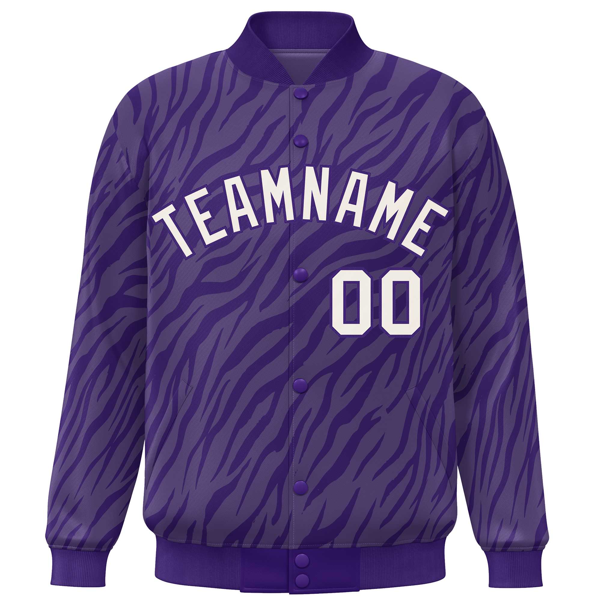 Custom Purple Cream Tiger Stripes Graffiti Pattern Bomber Varsity Jacket