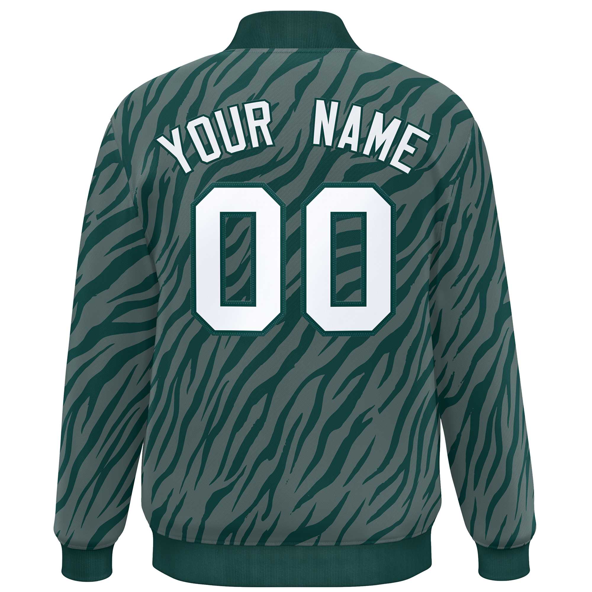 Custom Midnight Green White Tiger Stripes Graffiti Pattern Bomber Varsity Jacket