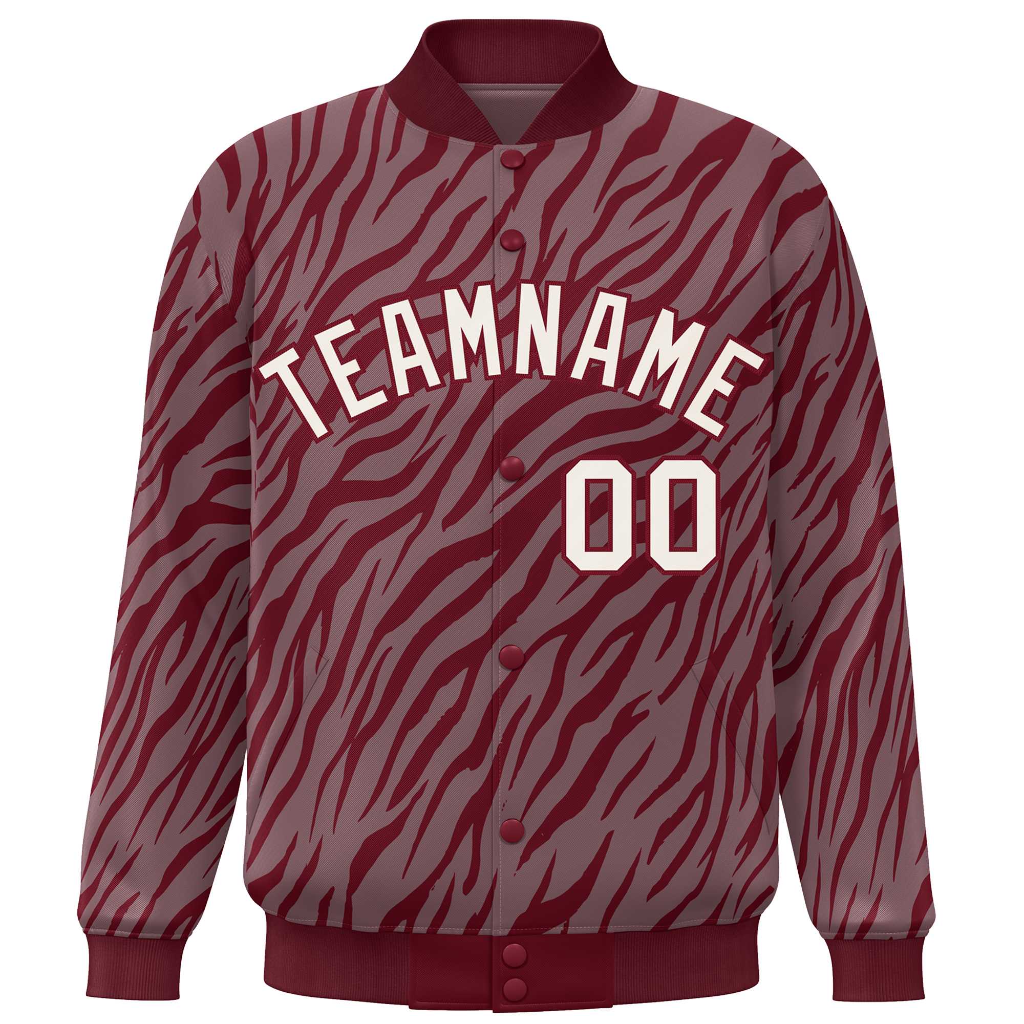 Custom Crimson Cream Tiger Stripes Graffiti Pattern Bomber Varsity Jacket