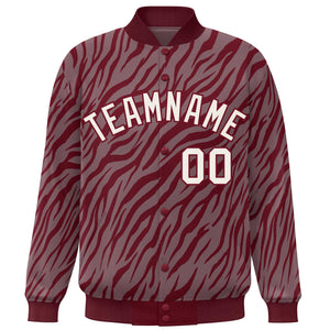 Custom Crimson Cream Tiger Stripes Graffiti Pattern Bomber Varsity Jacket