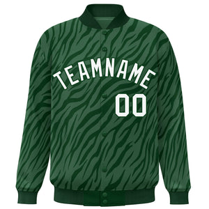 Custom Green White Tiger Stripes Graffiti Pattern Bomber Varsity Jacket