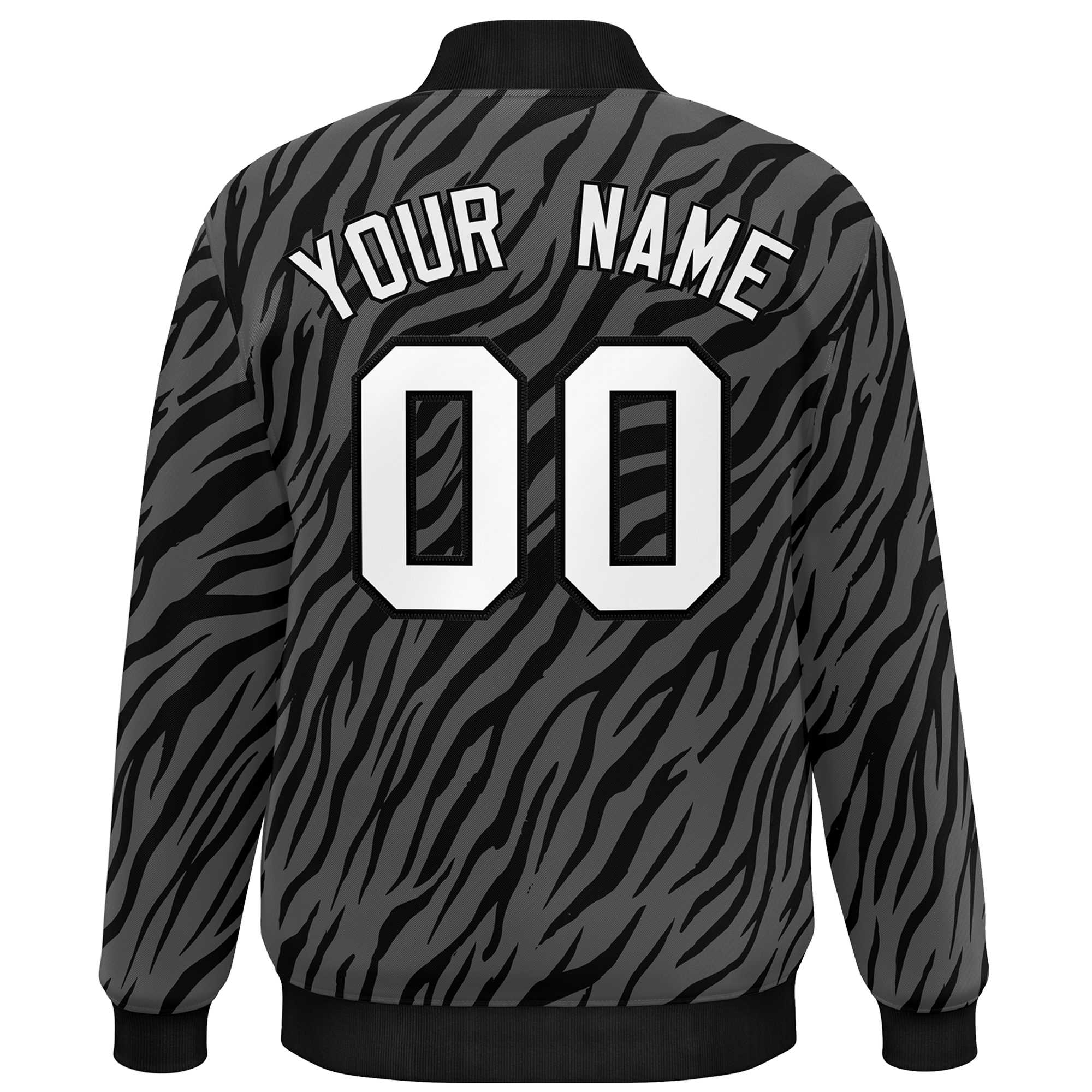 Custom Black White Tiger Stripes Graffiti Pattern Bomber Varsity Jacket