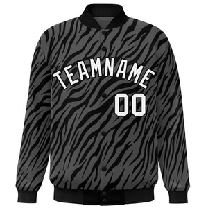 Custom Black White Tiger Stripes Graffiti Pattern Bomber Varsity Jacket