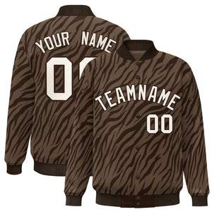 Custom Brown Cream Tiger Stripes Graffiti Pattern Bomber Varsity Jacket