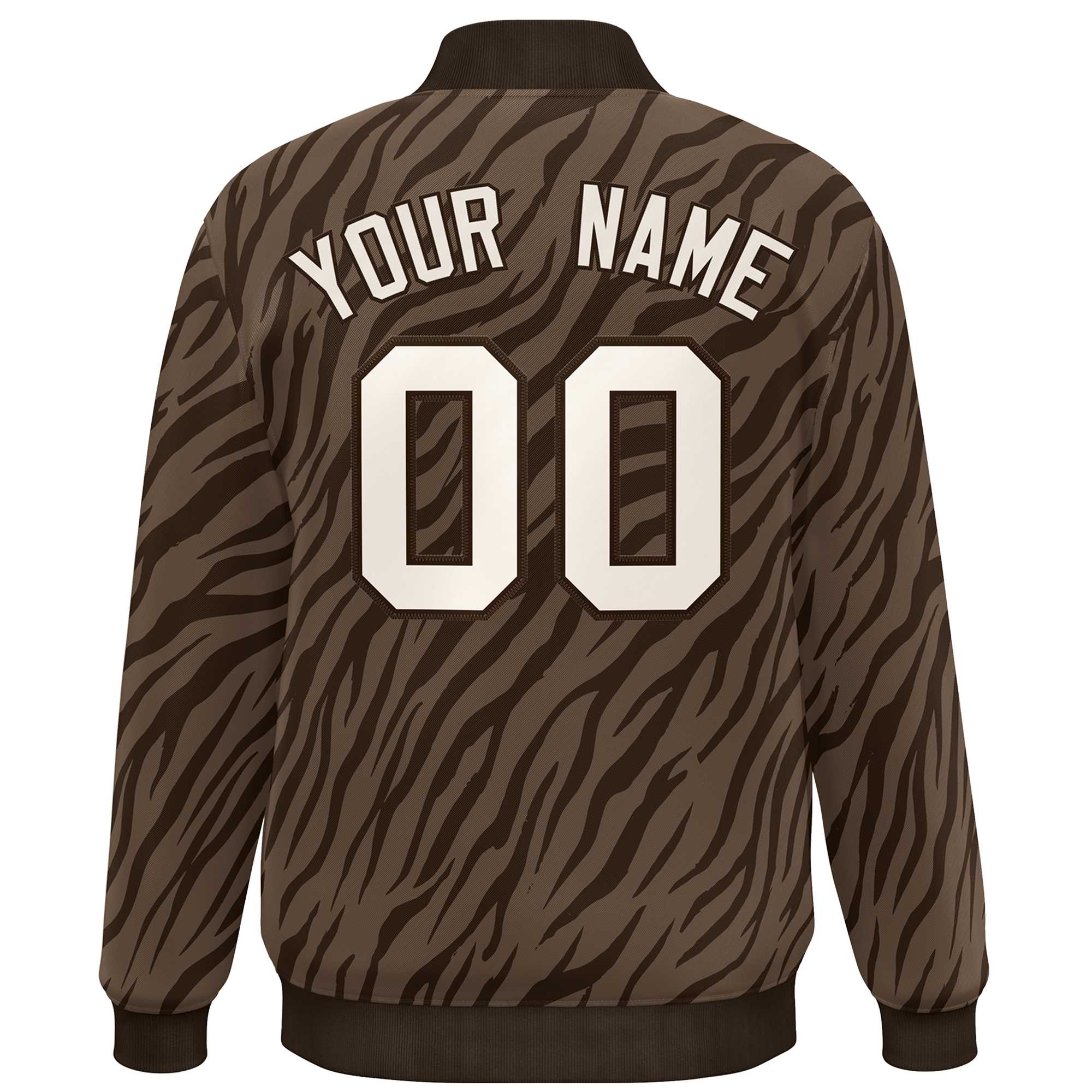 Custom Brown Cream Tiger Stripes Graffiti Pattern Bomber Varsity Jacket