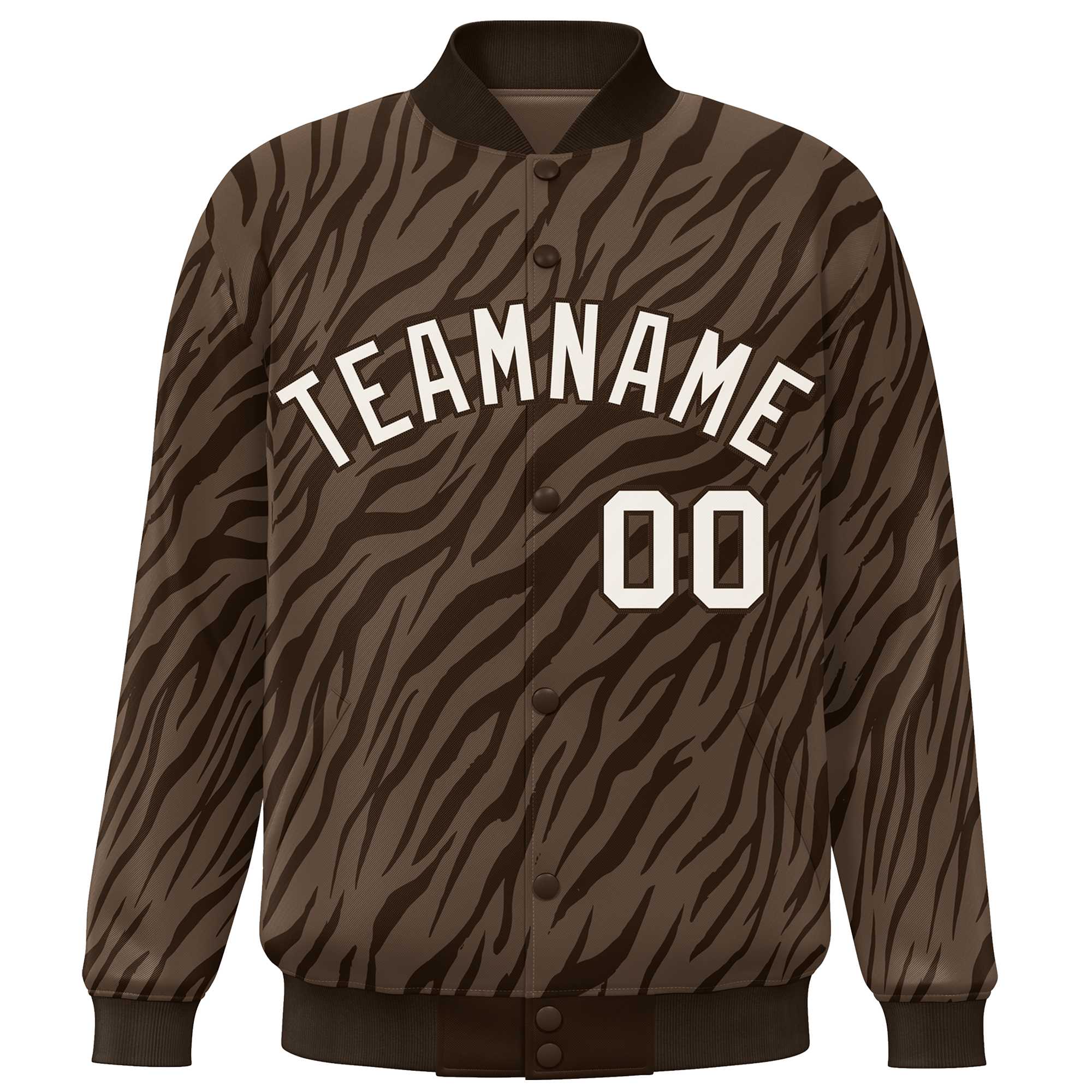 Custom Brown Cream Tiger Stripes Graffiti Pattern Bomber Varsity Jacket