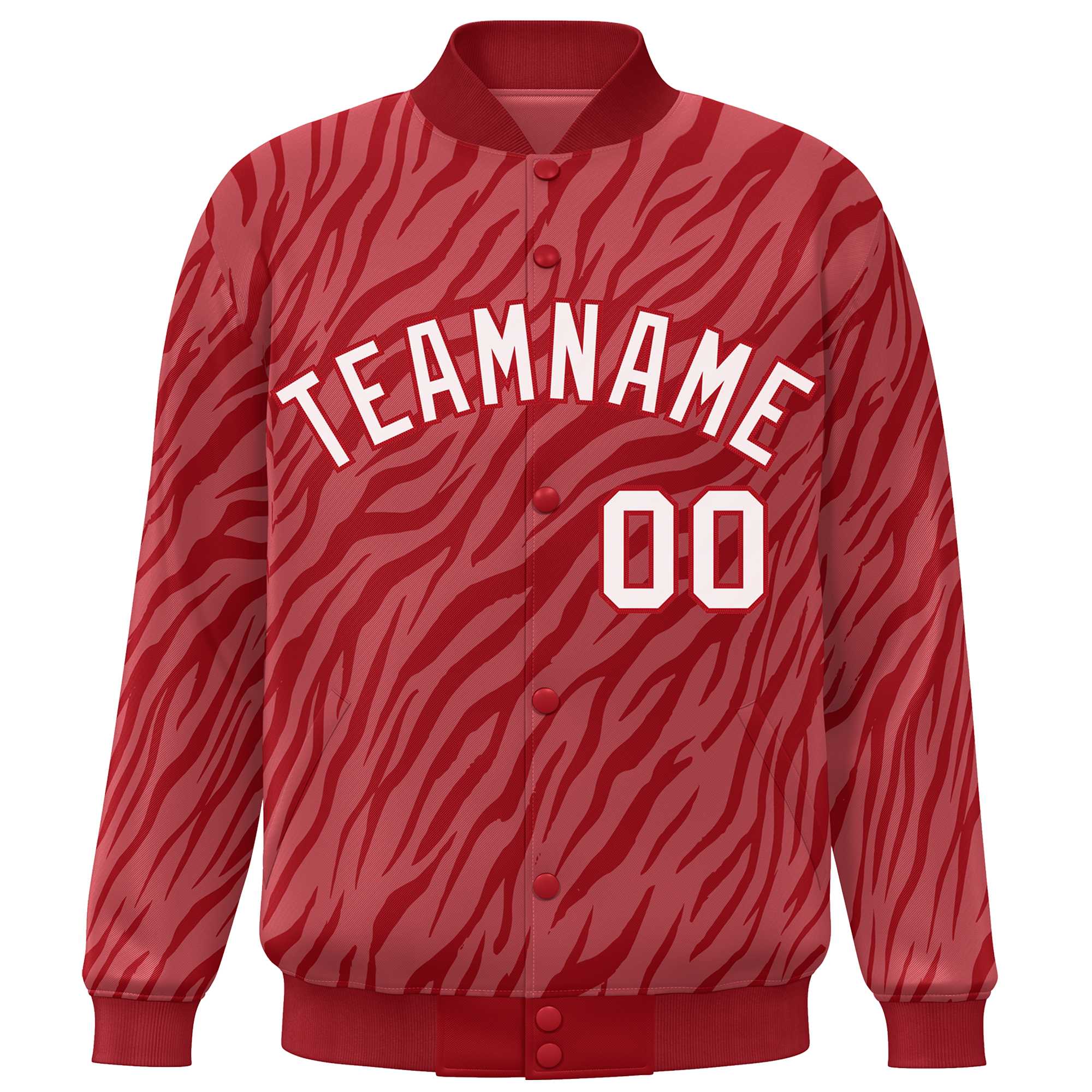 Custom Red White Tiger Stripes Graffiti Pattern Bomber Varsity Jacket