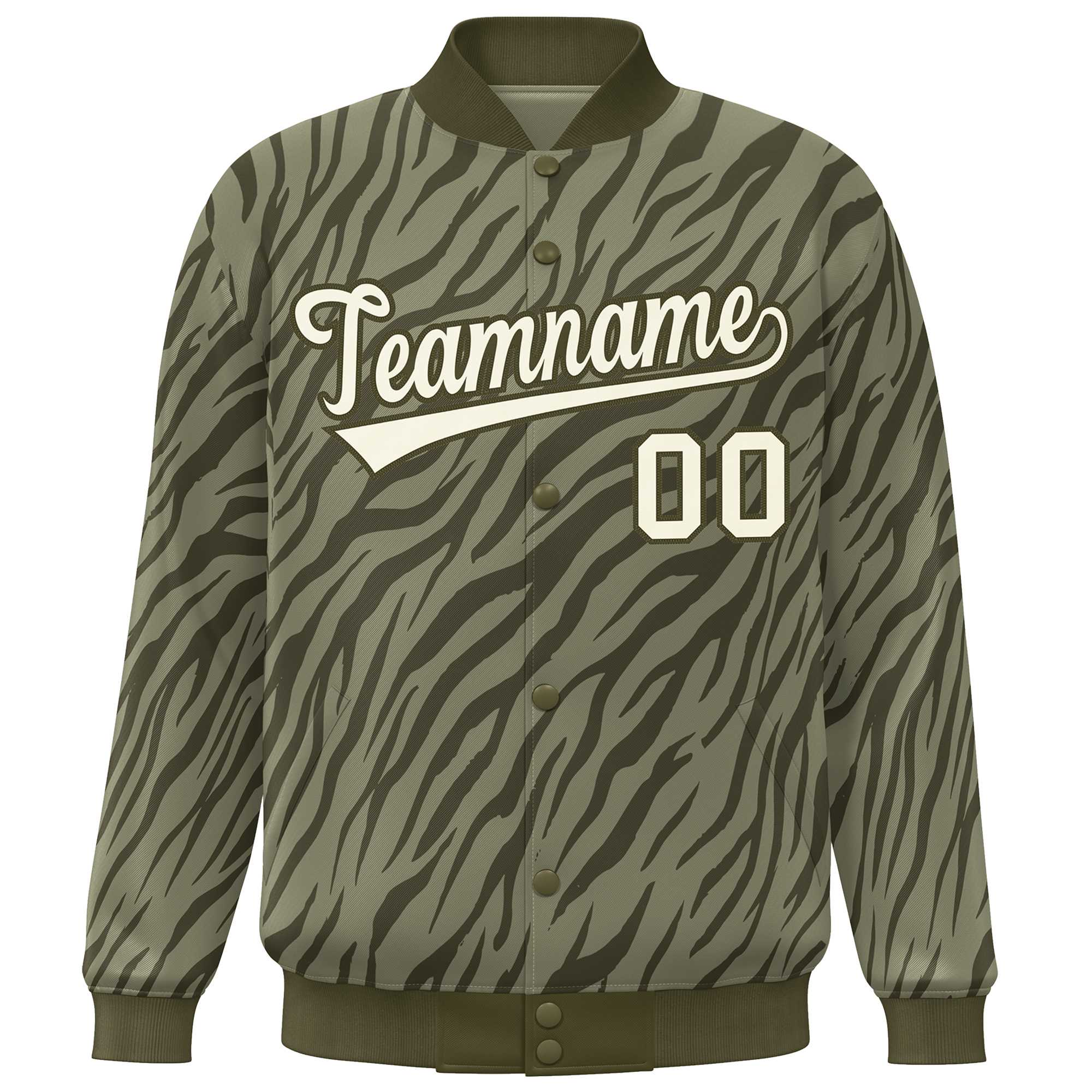 Custom Olive Cream Tiger Stripes Graffiti Pattern Bomber Varsity Jacket