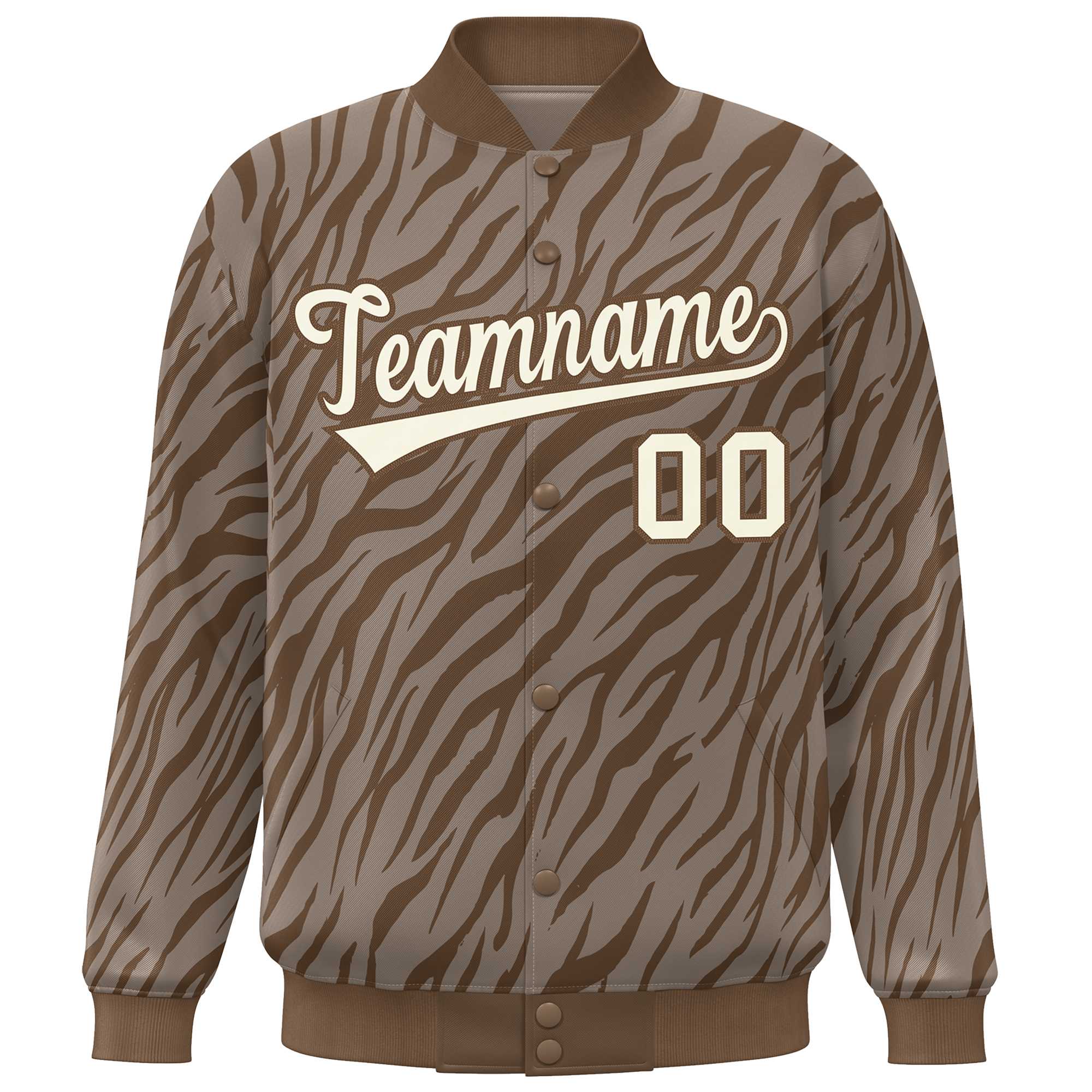 Custom Brown Cream Tiger Stripes Graffiti Pattern Bomber Varsity Jacket