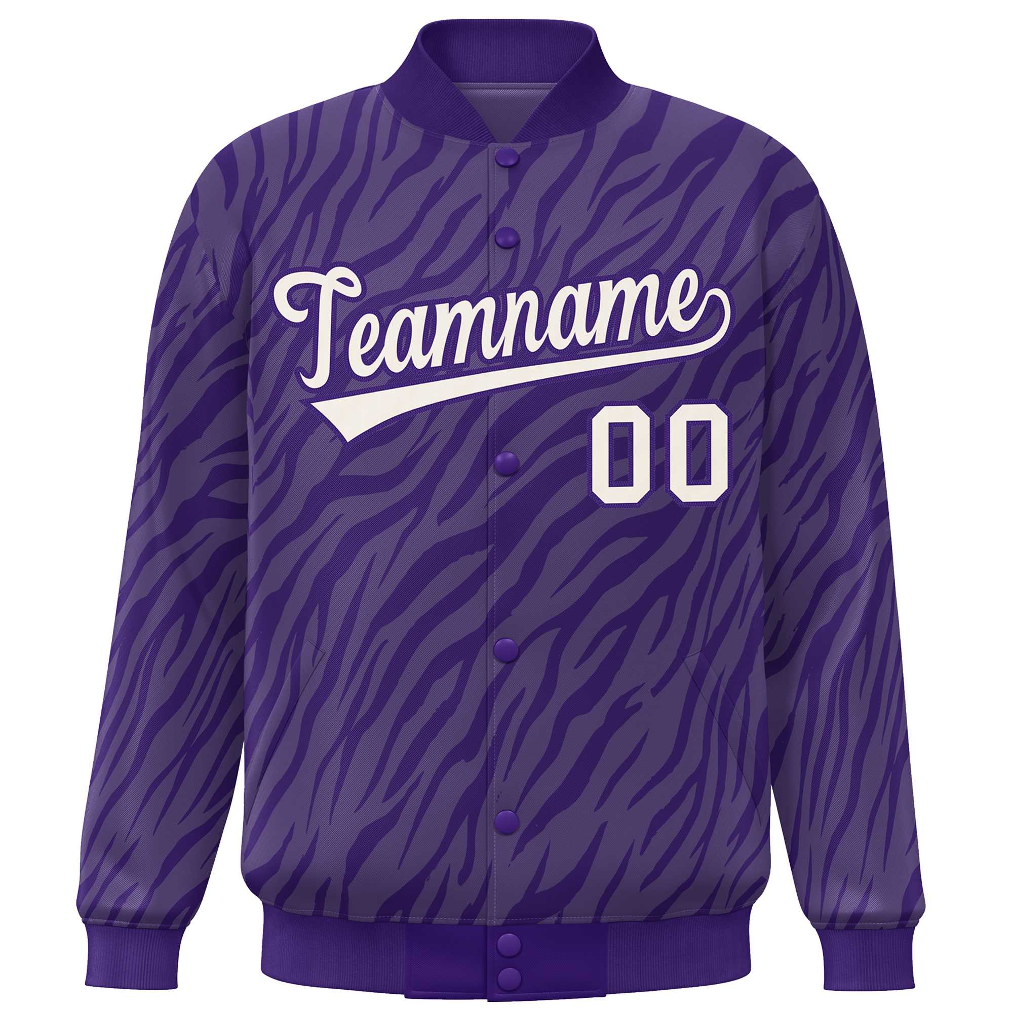 Custom Purple Cream Tiger Stripes Graffiti Pattern Bomber Varsity Jacket