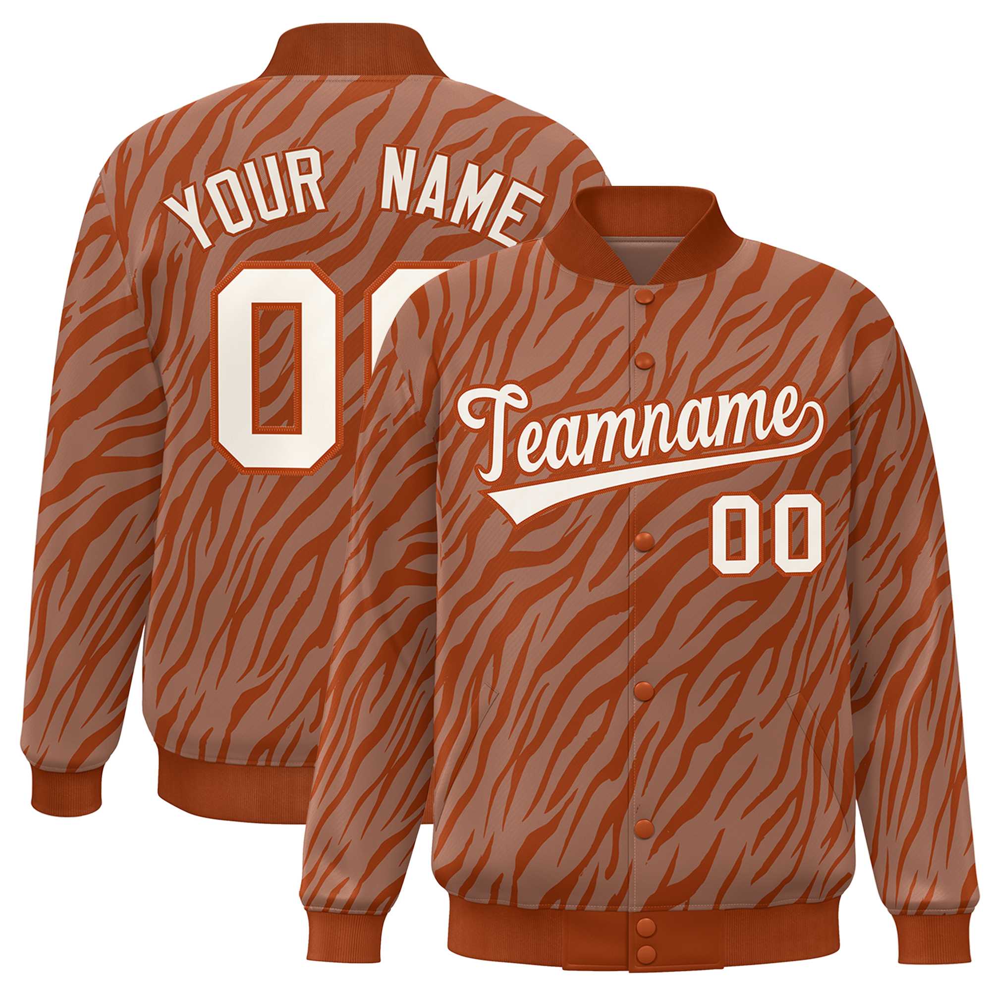 Custom Orange Cream Tiger Stripes Graffiti Pattern Bomber Varsity Jacket