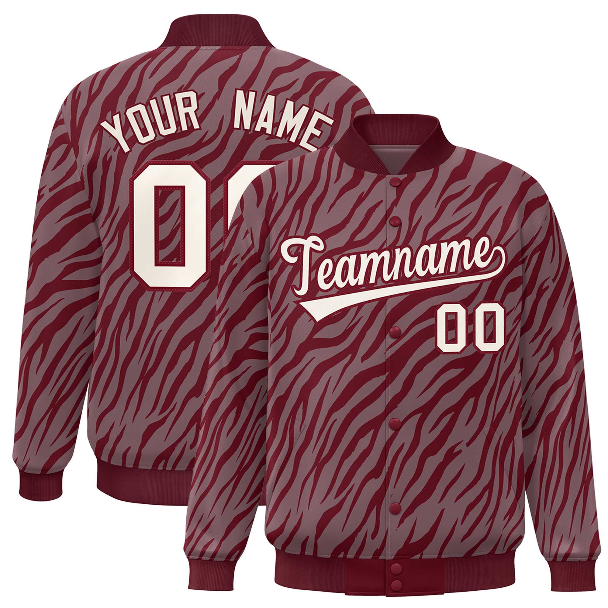 Custom Crimson Cream Tiger Stripes Graffiti Pattern Bomber Varsity Jacket