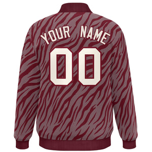 Custom Crimson Cream Tiger Stripes Graffiti Pattern Bomber Varsity Jacket