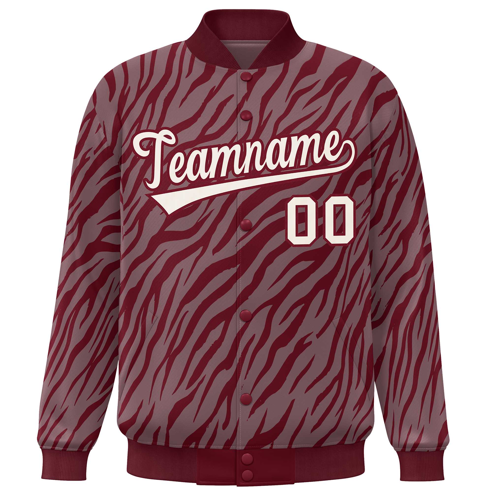 Custom Crimson Cream Tiger Stripes Graffiti Pattern Bomber Varsity Jacket