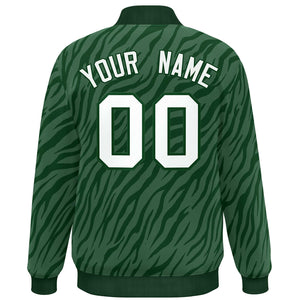 Custom Green White Tiger Stripes Graffiti Pattern Bomber Varsity Jacket