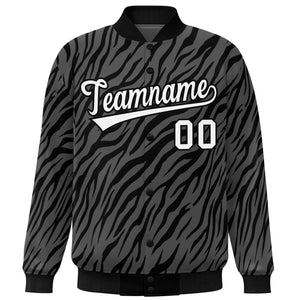 Custom Black White Tiger Stripes Graffiti Pattern Bomber Varsity Jacket