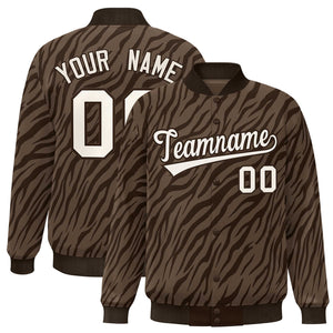 Custom Brown Cream Tiger Stripes Graffiti Pattern Bomber Varsity Jacket