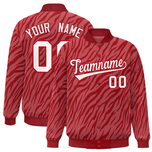 Custom Red White Tiger Stripes Graffiti Pattern Bomber Varsity Jacket