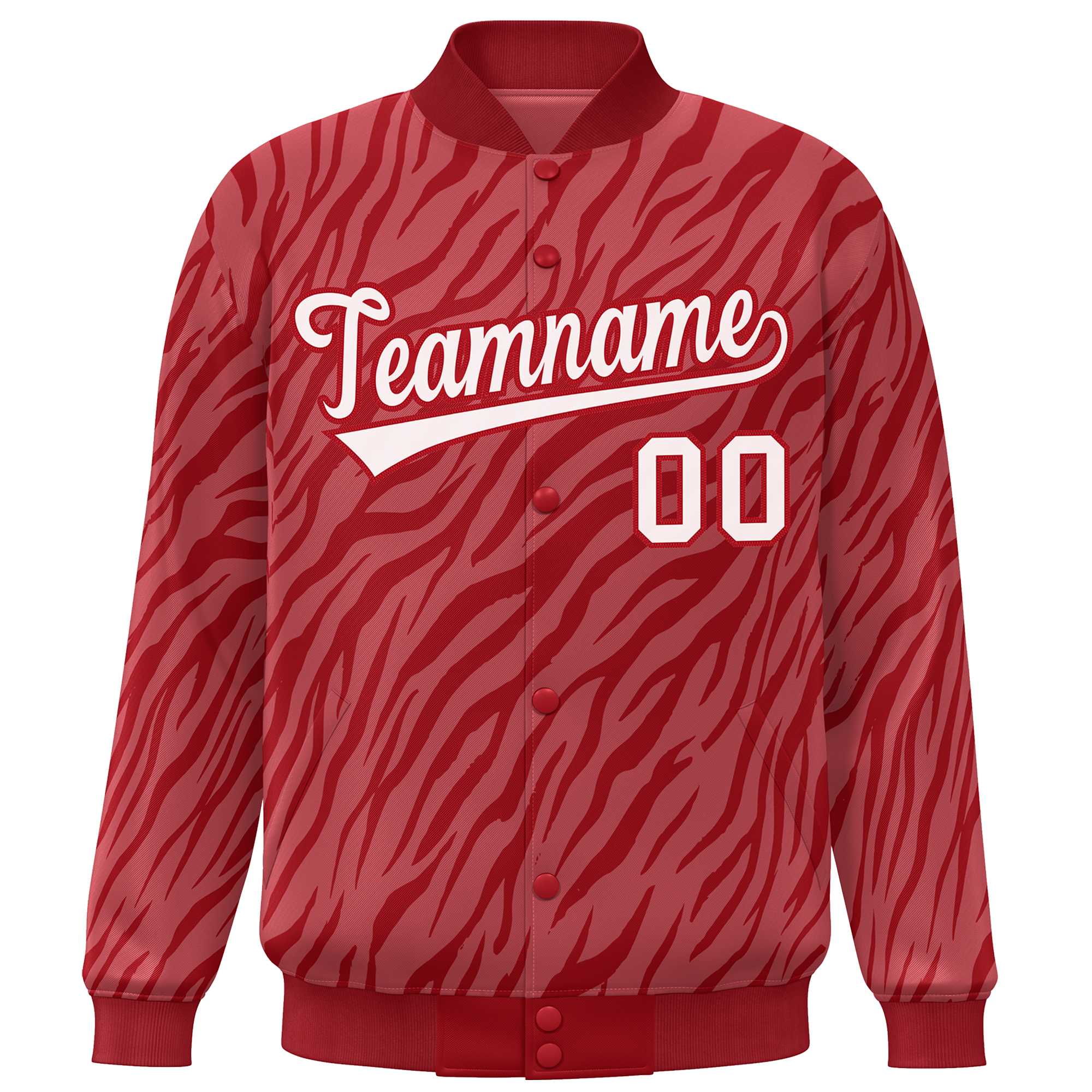 Custom Red White Tiger Stripes Graffiti Pattern Bomber Varsity Jacket