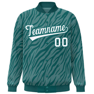 Custom Aqua White Tiger Stripes Graffiti Pattern Bomber Varsity Jacket