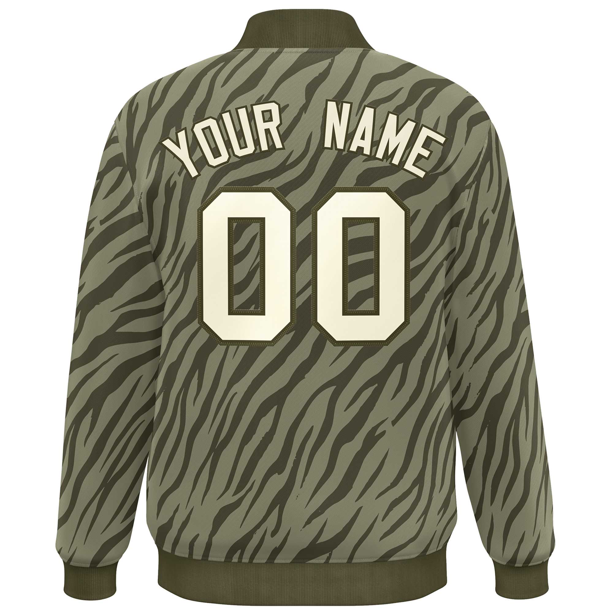 Custom Olive Cream Tiger Stripes Graffiti Pattern Bomber Varsity Jacket