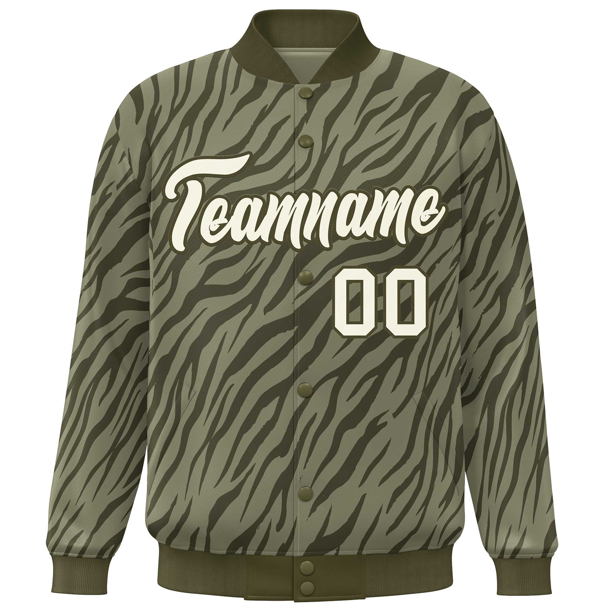 Custom Olive Cream Tiger Stripes Graffiti Pattern Bomber Varsity Jacket