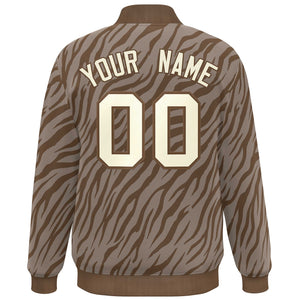 Custom Brown Cream Tiger Stripes Graffiti Pattern Bomber Varsity Jacket