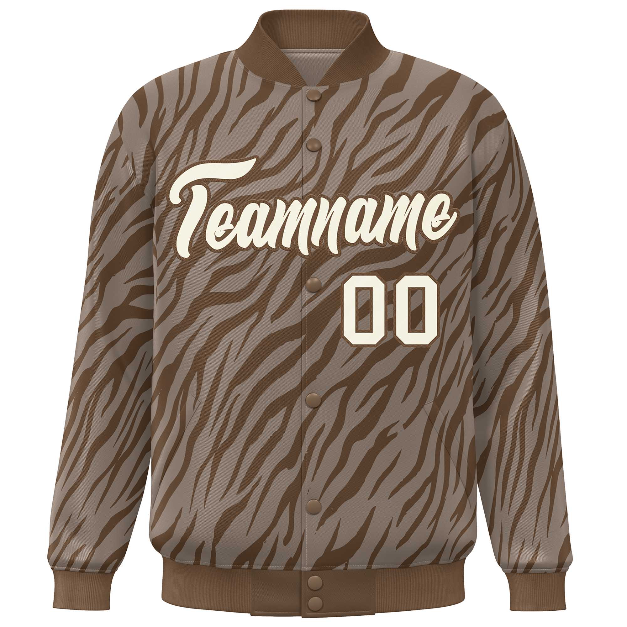 Custom Brown Cream Tiger Stripes Graffiti Pattern Bomber Varsity Jacket