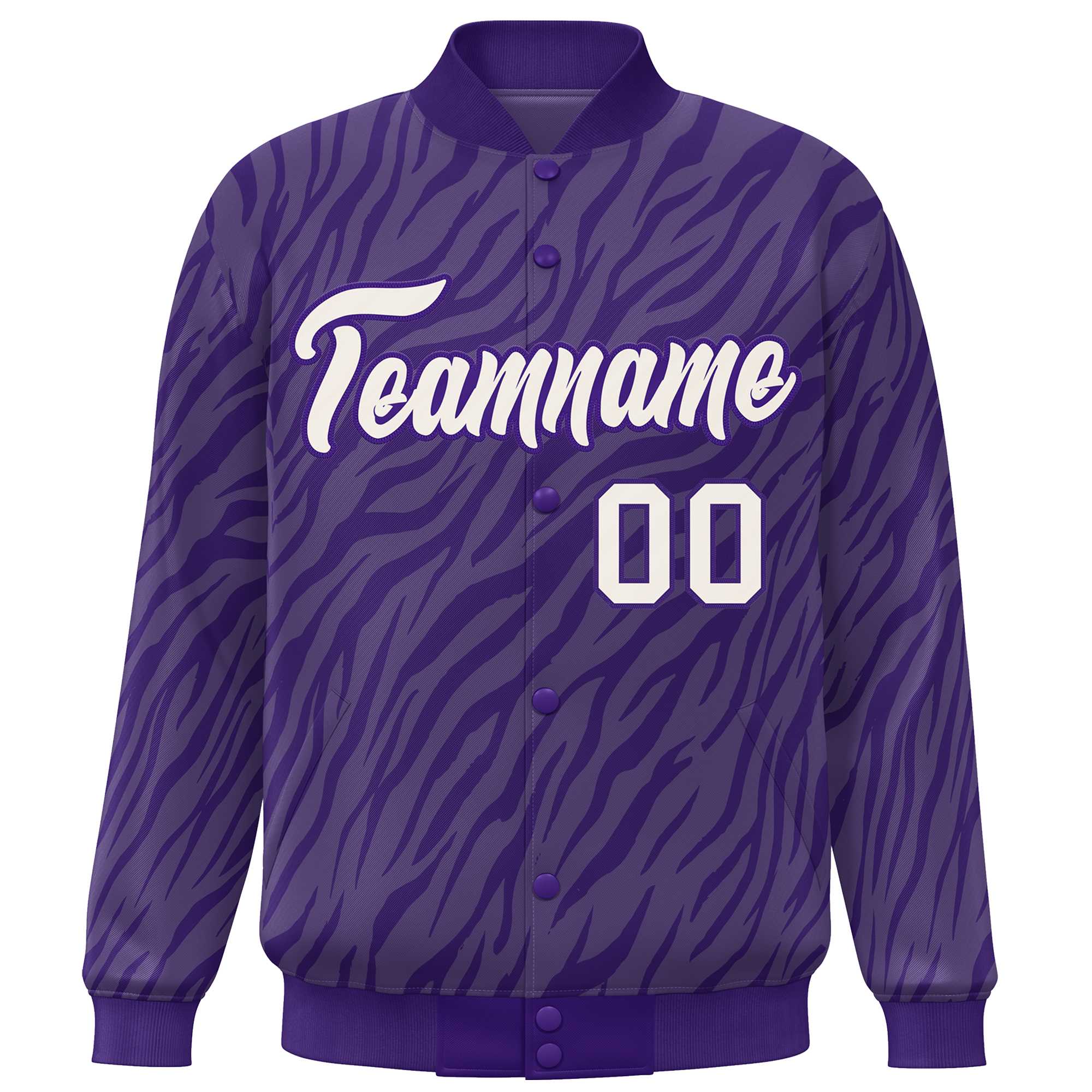 Custom Purple Cream Tiger Stripes Graffiti Pattern Bomber Varsity Jacket