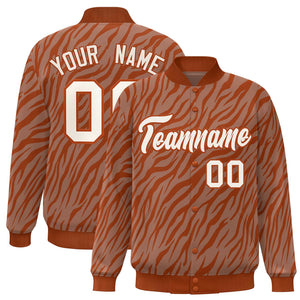 Custom Orange Cream Tiger Stripes Graffiti Pattern Bomber Varsity Jacket