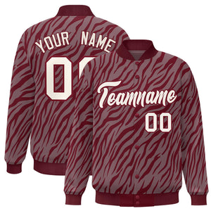 Custom Crimson Cream Tiger Stripes Graffiti Pattern Bomber Varsity Jacket