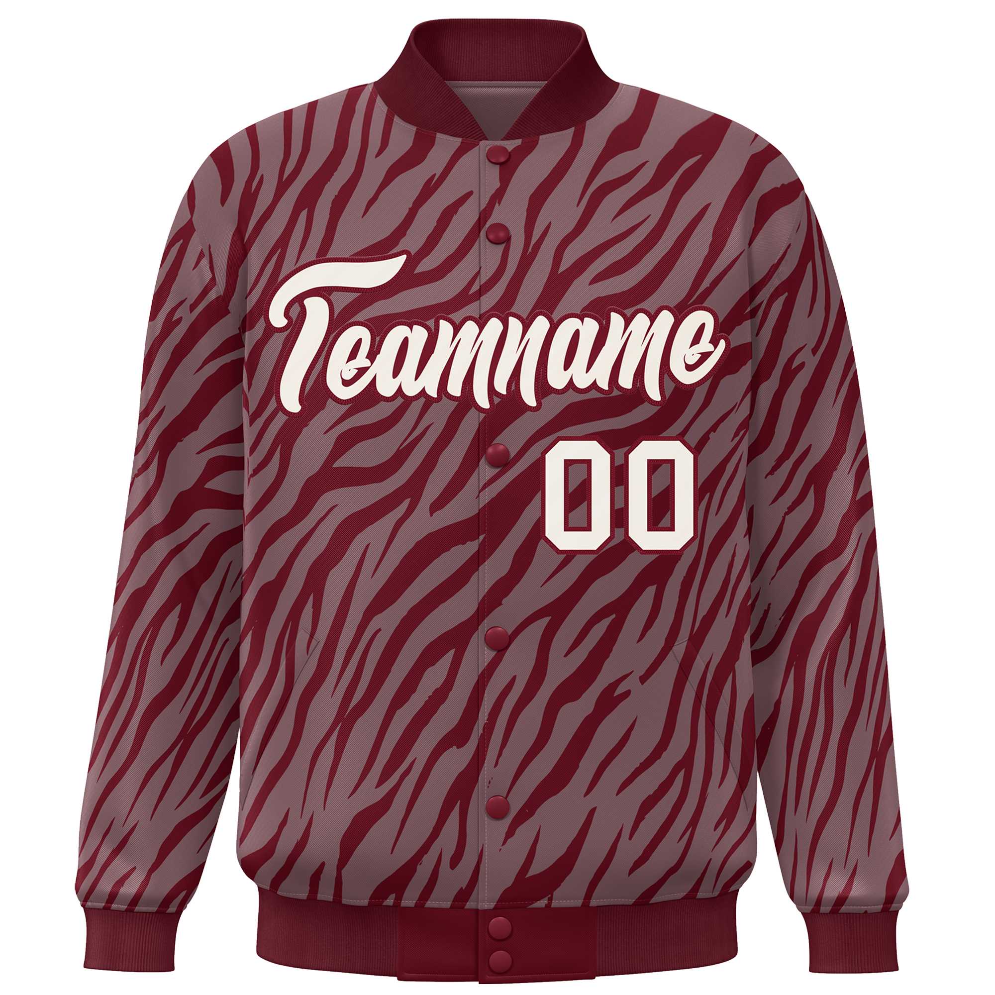 Custom Crimson Cream Tiger Stripes Graffiti Pattern Bomber Varsity Jacket