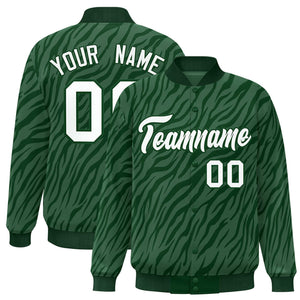 Custom Green White Tiger Stripes Graffiti Pattern Bomber Varsity Jacket