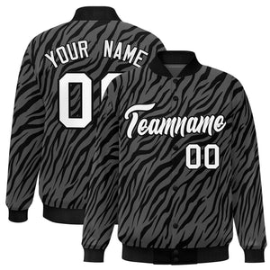 Custom Black White Tiger Stripes Graffiti Pattern Bomber Varsity Jacket