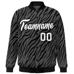 Custom Black White Tiger Stripes Graffiti Pattern Bomber Varsity Jacket