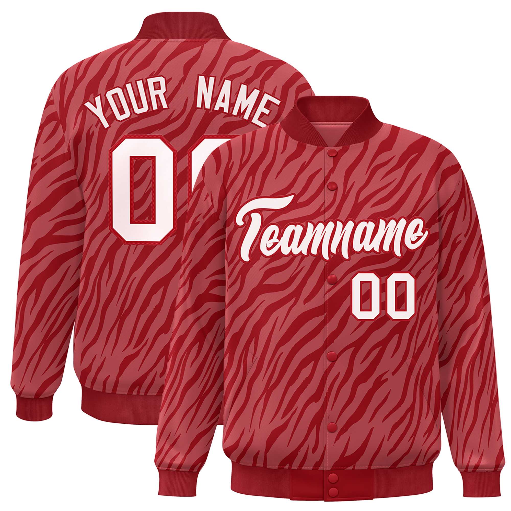 Custom Red White Tiger Stripes Graffiti Pattern Bomber Varsity Jacket