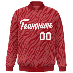 Custom Red White Tiger Stripes Graffiti Pattern Bomber Varsity Jacket