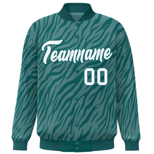 Custom Aqua White Tiger Stripes Graffiti Pattern Bomber Varsity Jacket